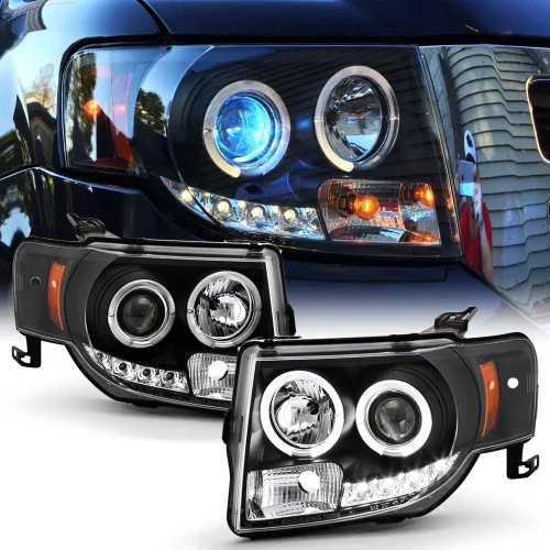 ACANII - Para Ford Escape 2008-2012 LED Halo Black Housing Proyector Faros Faros Delanteros, Lado del Conductor y del Pasajero