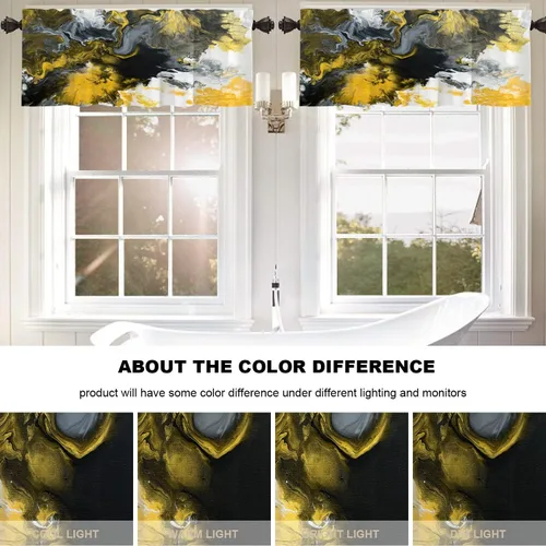 Miniatura 6 de BaoNews Cenefas de cocina abstractas con patrón de agua amarillo para ventanas, cortinas opacas de poliéster multicapa para cocina, dormitorio