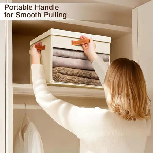 Miniatura 4 de Homsorout Contenedores de almacenamiento grandes con tapas, paquete de 3 organizadores decorativos plegables con ventanas y asas transparentes