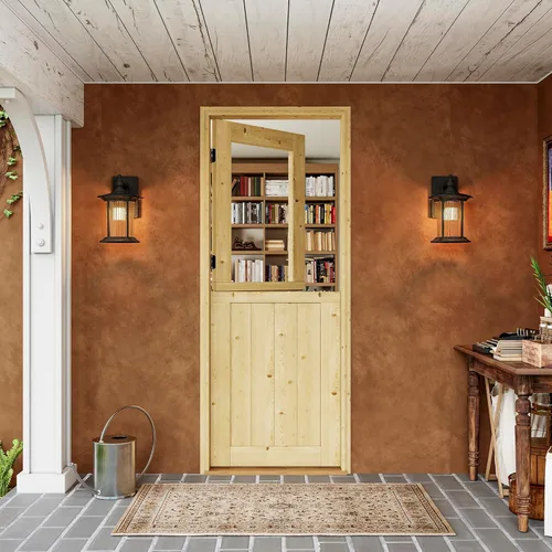 Miniatura 26 de Tablero de Puerta Holandesa para Interior y Exterior, 36" x 80", Universal 4 Lite Vidrio Templado Transparente Puerta Individual Dividida, Puerta