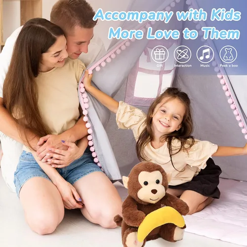 Miniatura 5 de Hopearl Peek A Boo Mono con plátano interactivo repite lo que dices, juguete de peluche musical que canta y habla, adorable animal eléctrico animado