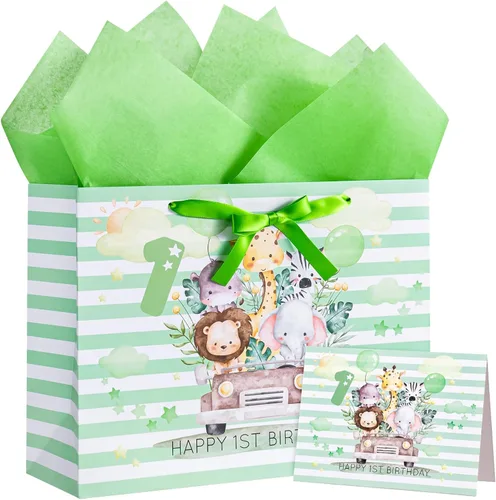 Miniatura 14 de WRAPAHOLIC Bolsa de regalo extra grande de 16" para bebé niña con tarjeta y papel de seda - Para baby shower, bebé recién nacido Jirafa bebé niña