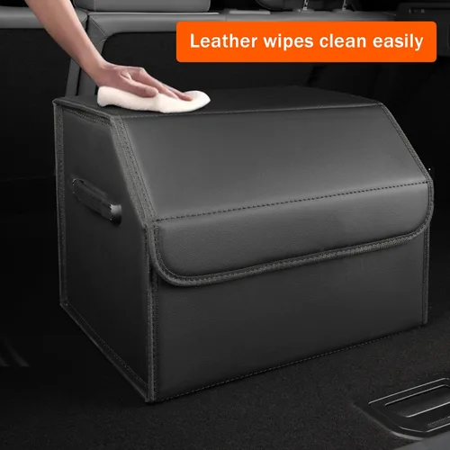 Miniatura 7 de Organizador de maletero, organizadores y almacenamiento de automóviles, caja de almacenamiento de cuero negro con tapa, tablero de fibra, plegable