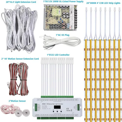 Miniatura 2 de ES32 Luces de paso con sensor de movimiento para interiores, tira de LED COB lineal blanca cálida de 3000 K para escaleras cortables de 4 pies, 20