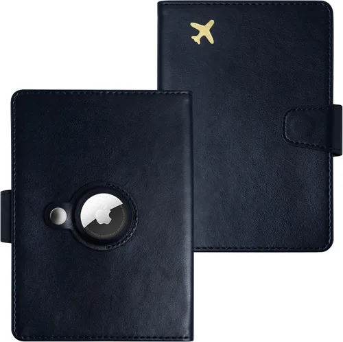 Soporte para pasaporte con bolsillo para Airtag, cartera de pasaporte con bloqueo RFID, funda de cuero para pasaporte, funda para pasaporte, soporte