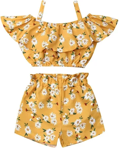 Miniatura 13 de Conjunto de 2 piezas de ropa con volantes y cuello halter floral para niños pequeños