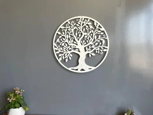 Miniatura 9 de DEKADRON Arte de pared de metal, árbol de la vida blanco, árbol genealógico de metal, silueta de pared de metal, decoración de pared de metal