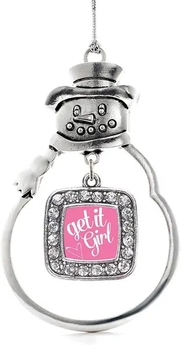 Miniatura 194 de Inspired Silver - Adorno de rodillo de reina - Adorno cuadrado de plata con muñeco de nieve con joyas de circonita cúbica