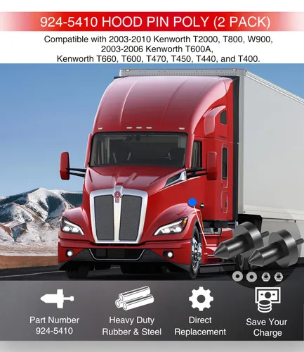 Miniatura 2 de Paquete de 2 pines de capó 924-5410 Poly para Kenworth T660, T600, T800, W900, T2000, T400, T440, T450, T470, T600A, 2003-2010