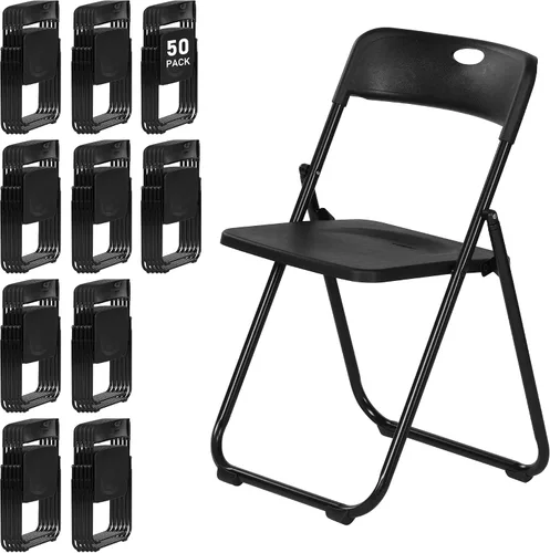 Miniatura 14 de Sillas plegables de plástico negro, paquete de 6, silla plegable ligera con capacidad de 350 libras, marco de metal fácil de plegar y almacenar