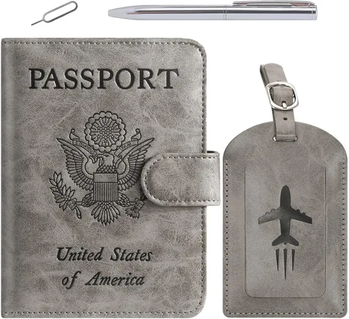 Miniatura 11 de Funda para pasaporte, cartera con bloqueo RFID, funda de piel para tarjetas, accesorios de viaje para mujeres y hombres, negro