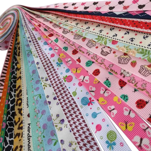 Chenkou Craft Surtido de colores 20 yardas 5/8 pulgadas (0.591 in) cinta de grogrén de flores para decoración de lazo de pelo (5/8 pulgadas (0.591