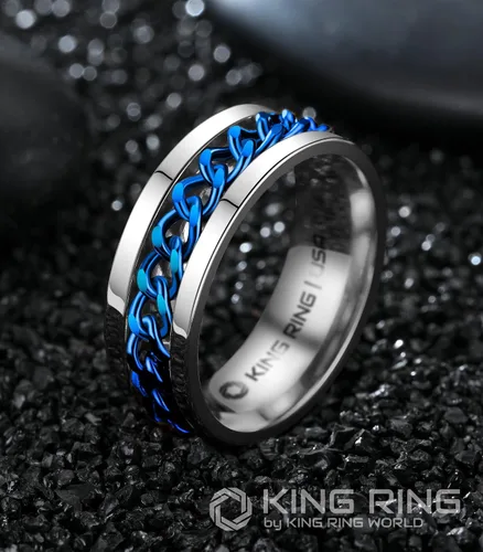 Miniatura 63 de King Ring Anillo giratorio de 0.315 pulgadas, anillo plano pulido fino para hombres y mujeres con cadena cubana, diseñado en Estados Unidos
