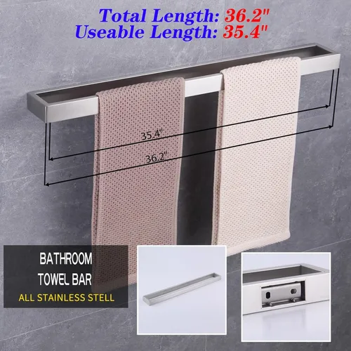 Miniatura 2 de GERZWY Toallero de baño de 36 pulgadas Barra de toalla de baño de acero inoxidable Estilo moderno Montaje en pared Acabado cepillado HG17703-LS