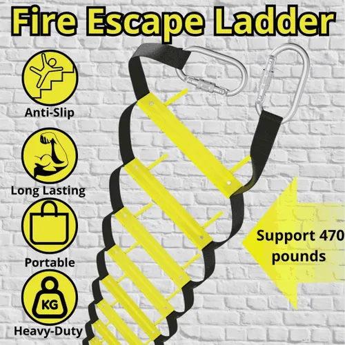 Miniatura 3 de Escalera de escape de incendios de 3 pisos Escalera de cuerda de escape de incendios para hogares del tercer piso Portátil, plegable y compacta