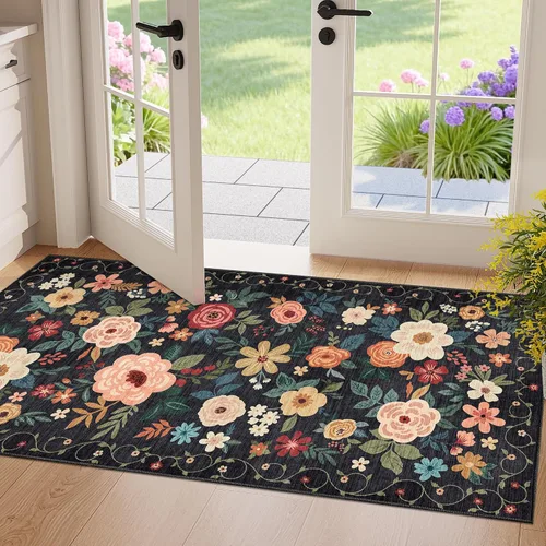 Miniatura 105 de DUKINO Alfombra de área de 6 x 9 pies, alfombra floral para sala de estar, ligera, antideslizante, lavable, alfombra de interior de pelo bajo