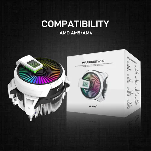 Miniatura 6 de ALSEYE W90 Enfriador de CPU, Enfriador de CPU con Visualización de Temperatura para Caja de PC de Tamaño Pequeño con Potente Ventilador