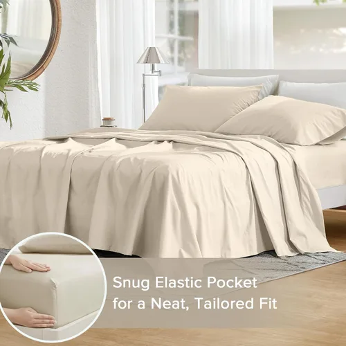 Miniatura 4 de Comfort Spaces Sábanas 100% algodón tamaño King, transpirables y ultra suaves, sábanas de algodón naturalmente fresco con bolsillo elástico de 14