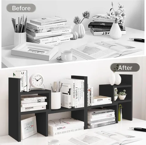 Miniatura 5 de Jerry & Maggie - Organizador de escritorio para oficina, estante de madera ajustable, para regalo de cumpleaños, como juguete o decoración del Negro