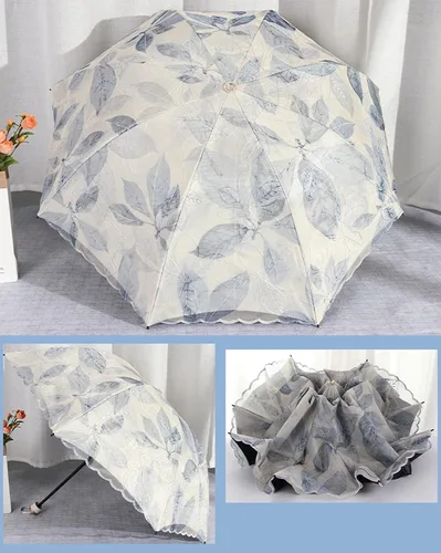 Miniatura 5 de URAWESO Parasol bordado encaje protección UV hoja impresa paraguas plegable para playa, viajes, boda, fiesta, decoración sesión de fotos