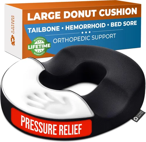 5 STARS UNITED Cojín de Donut para Hemorroides y Coxis – Cojín Grande para Alivio del Dolor – Coxis, Próstata, Ciática, Suelo Pélvico, Úlceras por