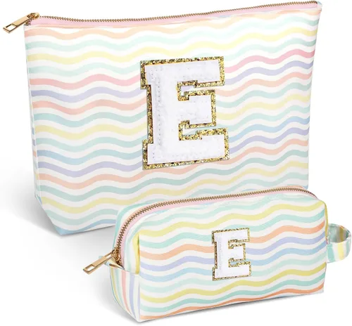 Miniatura 8 de Bolsa de viaje de maquillaje con monograma de 2 piezas para regalos de niñas adolescentes, bolsa de cosméticos para niñas, bolsa de aseo de viaje