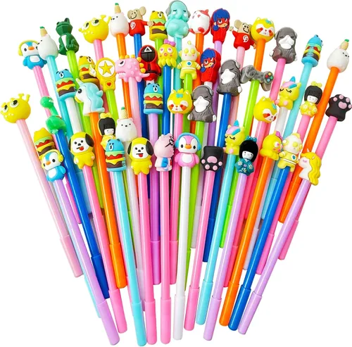 Miniatura 9 de Muiyaneq - 30 bolígrafos de gel de tinta negra de dibujos animados lindos, bolígrafos de escritura kawaii aleatorios, bolígrafos de estilos surtidos