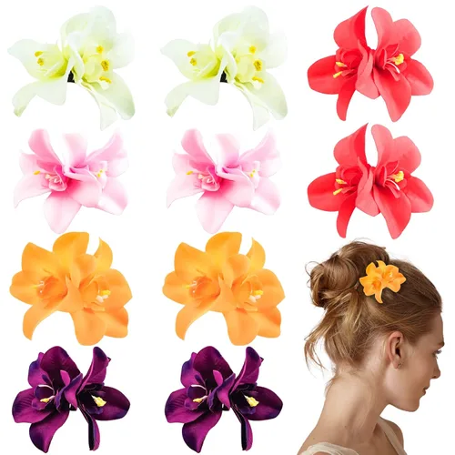 10 piezas de horquilla de flores bohemias artificiales para el cabello, hibisco hawaiano, plumeria, horquilla para vacaciones, accesorios para el