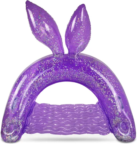 POZA Silla flotante inflable de conejo, flotadores inflables de confeti brillante, 2 portavasos y asas integrados, silla flotante inflable con