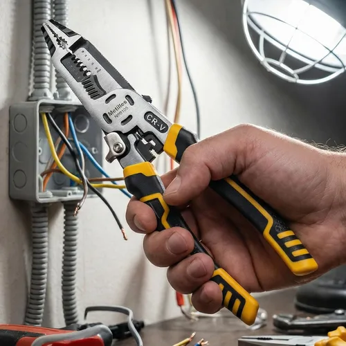 Miniatura 9 de Herramienta pelacables 8 en 1, alicates de electricista multifunción CR-V de 9 pulgadas, ideal para pelar, cortar, engarzar y sujetar cables. Agarre