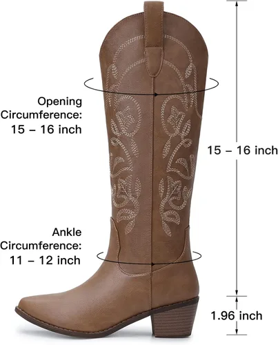 Miniatura 7 de SHIBEVER Botas vaqueras vaqueras para mujer Botas hasta la rodilla para mujer, botas occidentales bordadas con tacón grueso y ancho de pantorrilla