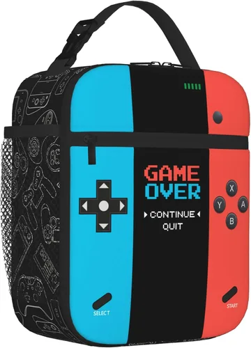 Miniatura 2 de Lonchera aislada para videojuegos, lonchera para niños y niñas, reutilizable, portátil, con asa desmontable (rojo neón y azul)