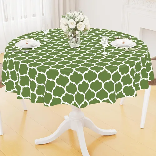Miniatura 19 de Smiry Mantel redondo de plástico para mesa, mantel de vinilo impermeable con parte trasera de franela para mesas redondas, lavable y a prueba