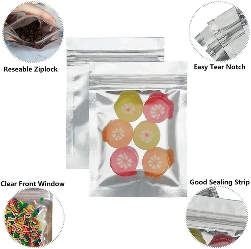 Miniatura 4 de Paquete de 100 bolsas de Mylar resellables, bolsas planas de 4 x 6 pulgadas con cierre de cremallera, bolsa de embalaje de almacenamiento