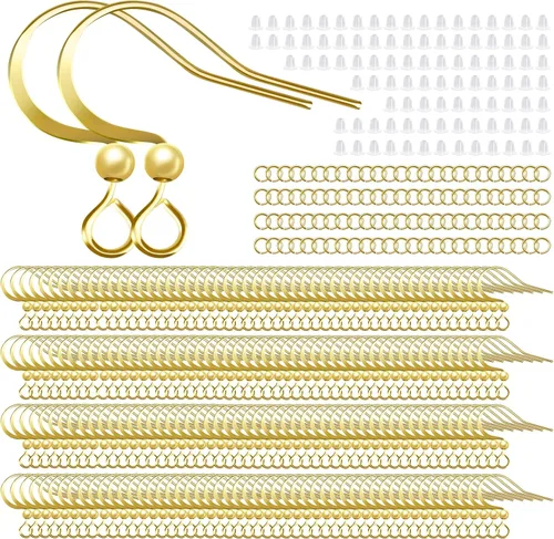 160 unidades/80 pares de ganchos para aretes chapados en oro de 14 quilates, hipoalergénicos, ganchos de pez con 100 piezas de silicona transparente