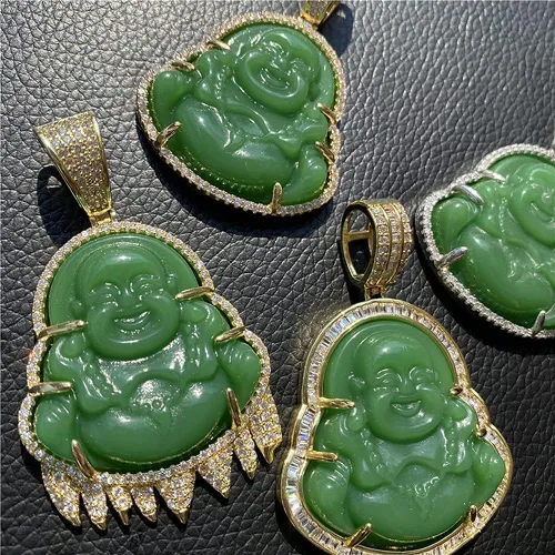 Miniatura 3 de Collar con colgante de jade verde con diseño de buda sonriente y sonriente de jade hecho a mano de 0.118in 23.6in