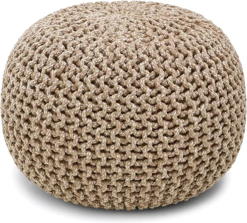 REDEARTH Puf Otomano Redondo - Tejido a Mano con Cable Estilo Boho, Decoración del Hogar, Puf Circular, Reposapiés para Sala de Estar - Guardería -