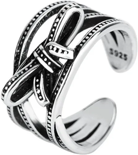Miniatura 160 de Anillo de plata de ley 925, minimalista, ajustable, hecho a mano, para mujeres y niñas
