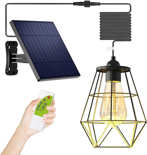 Candelabro solar para exteriores con cable de 16 pies, luz colgante solar del atardecer al amanecer, temporizador, control remoto, impermeable, para