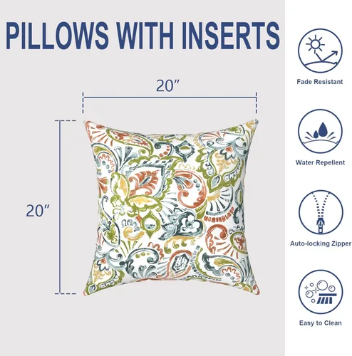Miniatura 483 de Juego de 2 almohadas para exteriores de 16 x 16 pulgadas, repelentes al agua con interiores, para muebles de patio, hogar, jardín, geometría bohemia