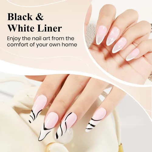Miniatura 3 de MIZHSE Gel Liner Nail Art Polish Pintura en gel en blanco y negro para uñas, diseño de líneas de remolino, pintura de puntos, kit de manicura