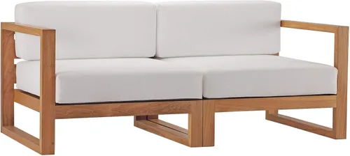 Miniatura 3 de Modway EEI-4256-NAT-WHI-SET Sofá biplaza seccional de 2 piezas de madera de teca para patio, color blanco natural