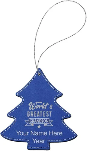 Miniatura 2 de LaserGram Personalized Christmas Ornament, World's Greatest Grandson, Faux Leather, Custom Laser Engraved Gift Idea (Tree Shape, Black)