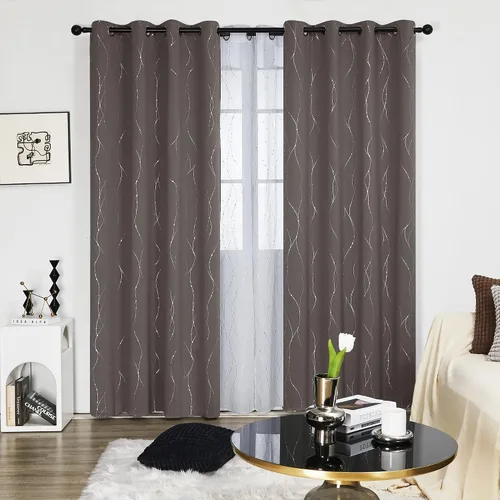 Miniatura 2 de Deconovo Cortinas blackout para sala de estar, 84 pulgadas de largo, con eficiencia energética y diseño de líneas onduladas con puntos