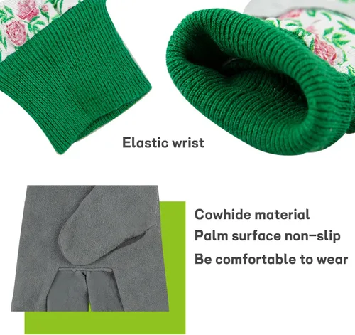 Miniatura 5 de Guantes de cuero de jardinería para mujeres trabajadoras, agarre fuerte, guantes a prueba de espinas antideslizantes (verde)