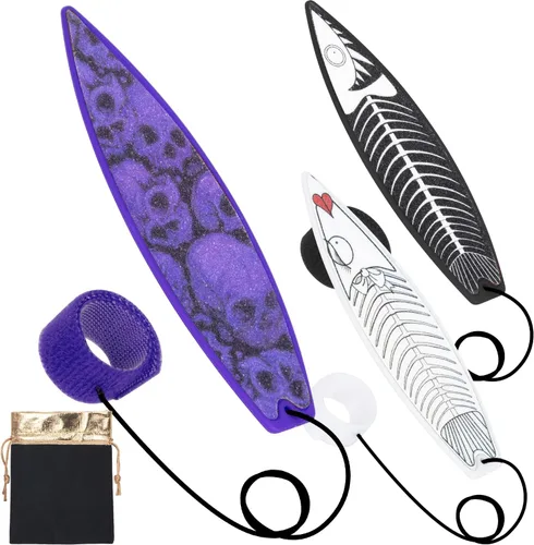 JUNIQUTE Finger Surfboard - Mini tabla de surf para niños y surfistas con llamativo diseño gráfico y bolsa de recepción (3 unidades, negro, blanco y