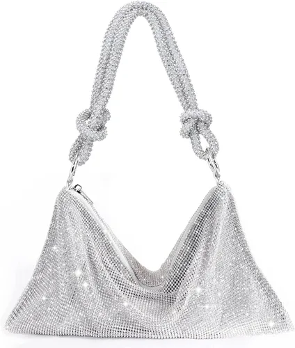TOPALL Bolso brillante con diamantes de imitación monederos plateados con diamantes para mujer para noche graduación bolsa de hobo Bling