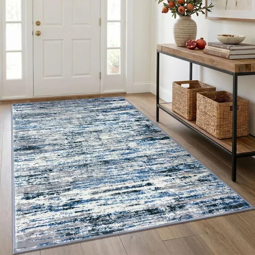 Miniatura 45 de Lansny Alfombra moderna abstracta para entrada de interiores de 2 x 3 pies, lavable, antideslizante, suave, alfombra de área pequeña, color negro