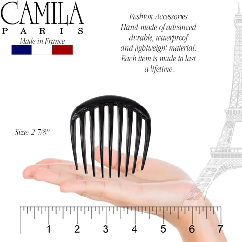 Miniatura 3 de Camila Paris CP2873 Peine lateral francés pequeño redondeado, negro, peines de pelo con giro francés, pinzas de pelo de sujeción fuerte para mujer