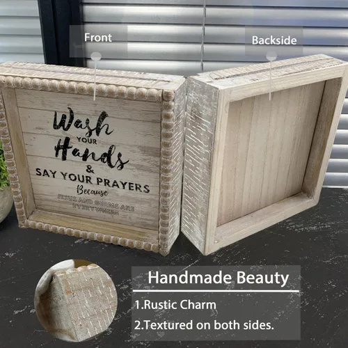 Miniatura 5 de Letreros de decoración de baño con marco de madera estilo bohemio, divertida placa decorativa para baño, pequeña y bonita, decoración de estante